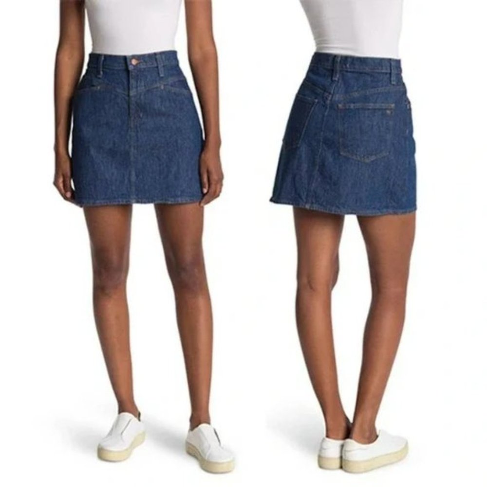 Madewell Stretch Denim A-Line Novelty Yoke Mini Skirt Alameda Wash